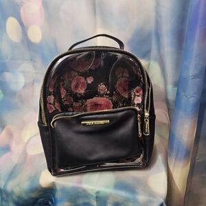 Steve Madden Mini Black Backpack with Clear Front and Rose Interior